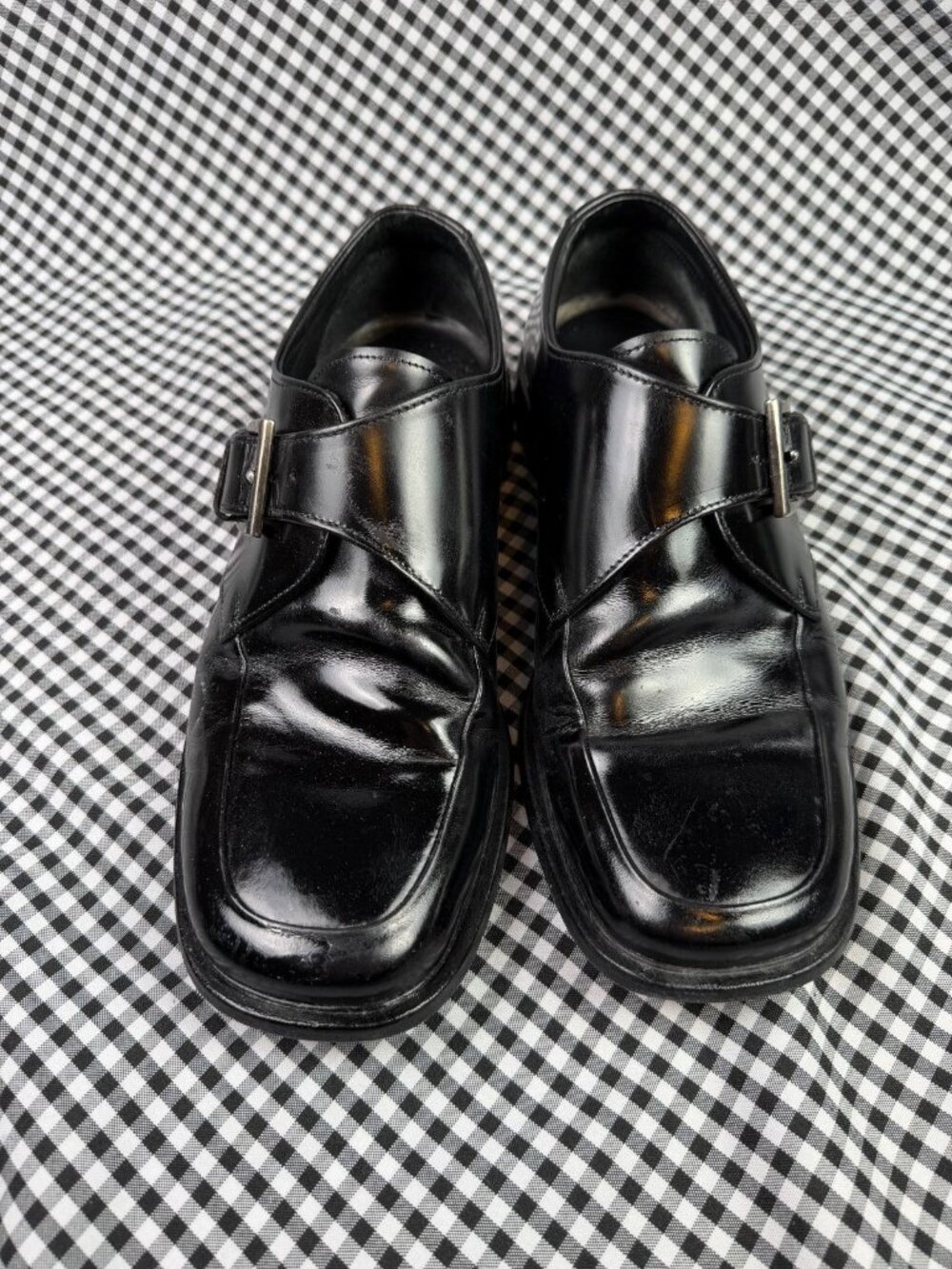 Prada Black Leather Monk Strap Shoes Buckle Dress Loafers Mens 6.5 Womens 10 - Picture 3 of 5